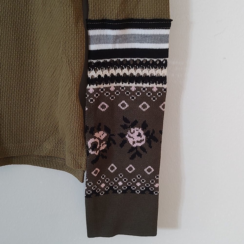 🔥HP🔥Free People Mikah Layering Thermal Cuff / Army Combo Long Sleeve Top Small - Picture 2 of 7